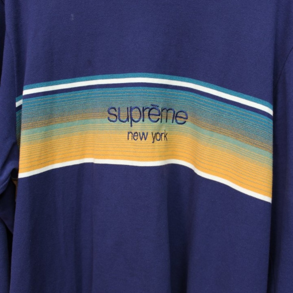 ~Used! Men's Supreme Shadow Stripe L/S Top "Navy" Size XL Hype Streetwear - Picture 3 of 5